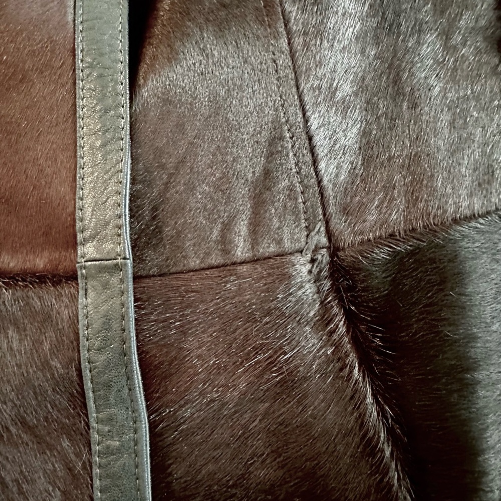 Pony Hair Horse hide Amazing Elegant Brown Leather Women's Coat - Picture 9 of 13